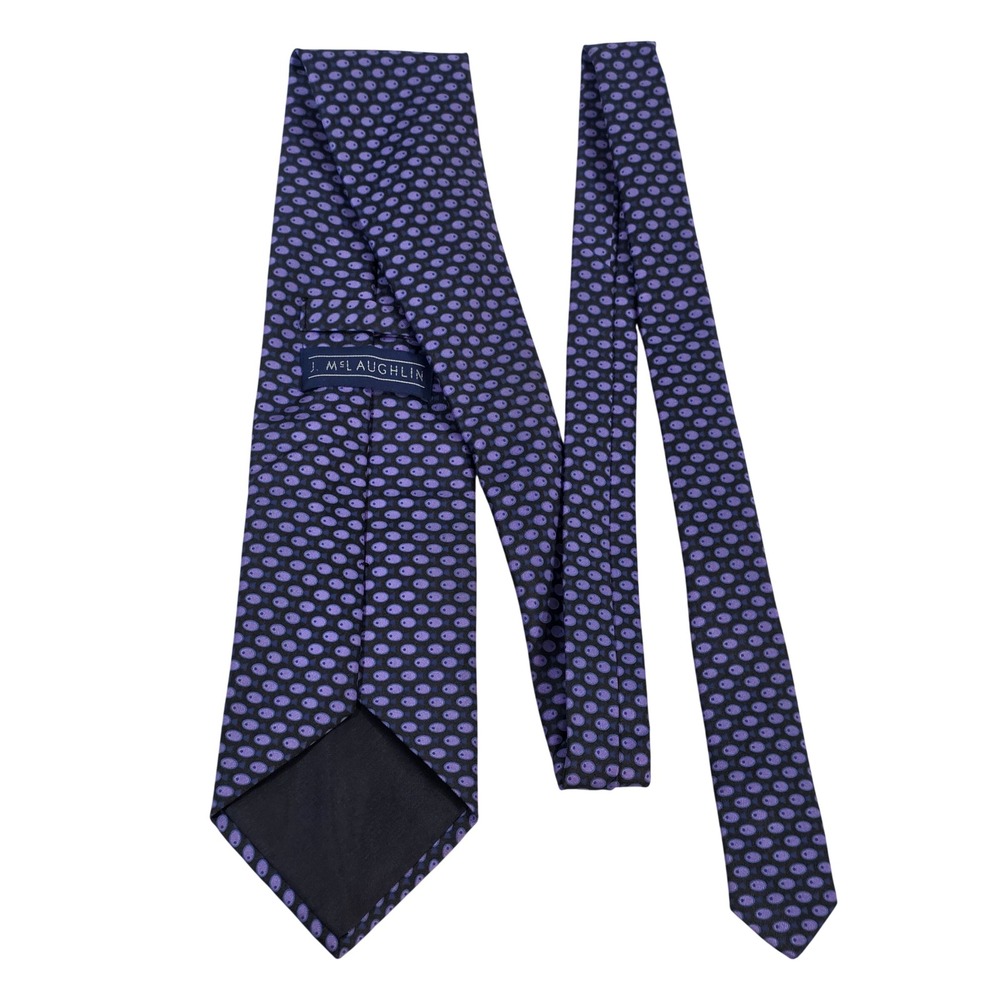 J. McLaughlin Mens Purple Silk Fish Pattern Classic Necktie Made in USA